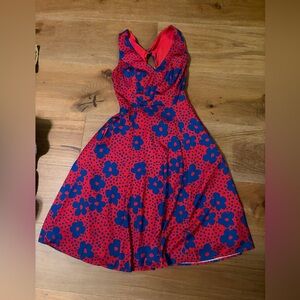Modcloth Red and Blue Floral Dress, XS, fits size small too!